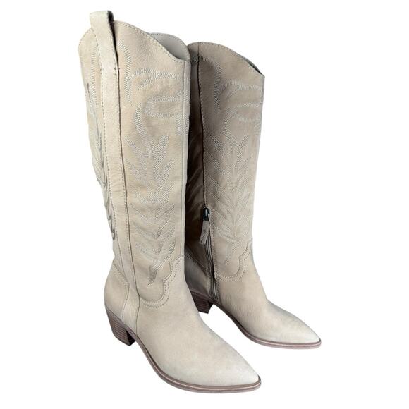 Dolce Vita Solei Western Boots Beige Leather Knee High Cowboy Size 7.5 - Picture 5 of 12